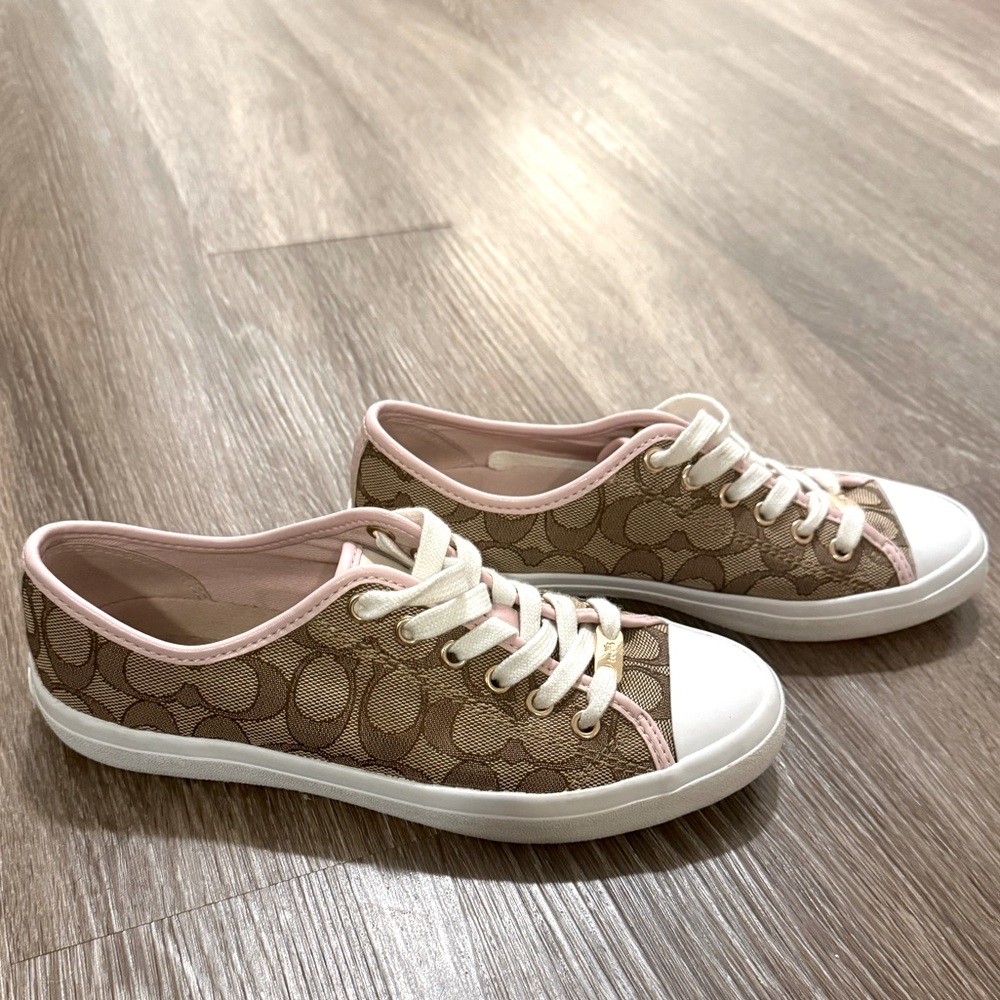 Coach Logo Sneakers with pink trim. Like new Condition!